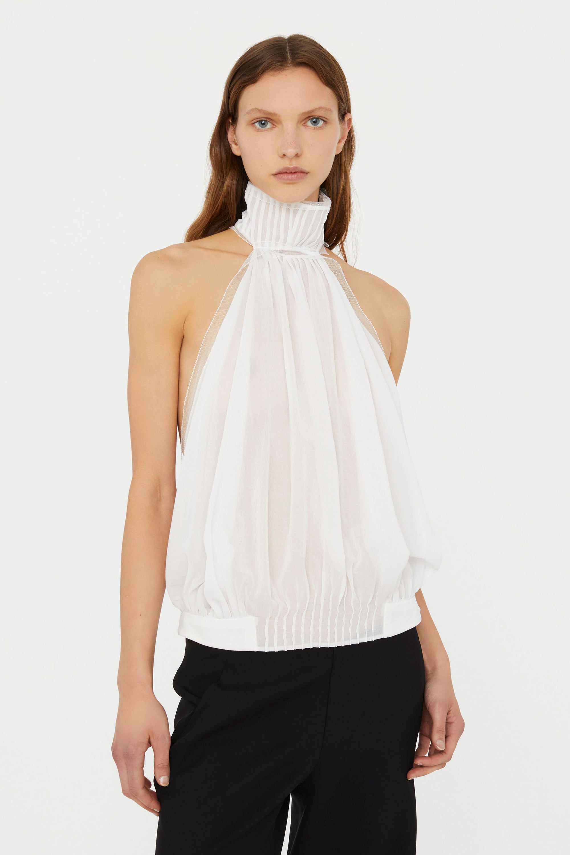 Christopher Esber Vanished Pintucked Halter Top - White