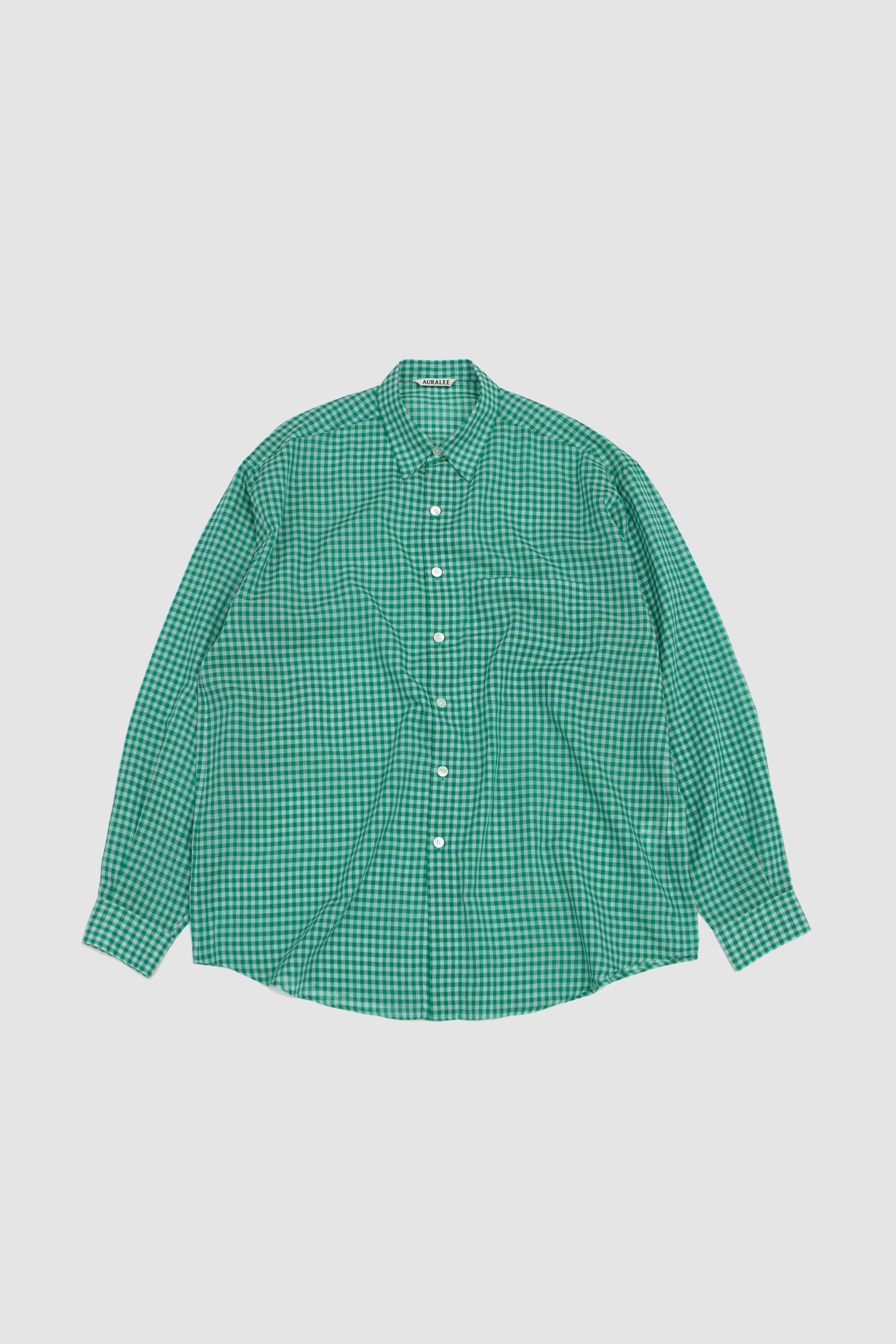 Auralee Airy Light Cotton Check Big Shirt - Green Gingham
