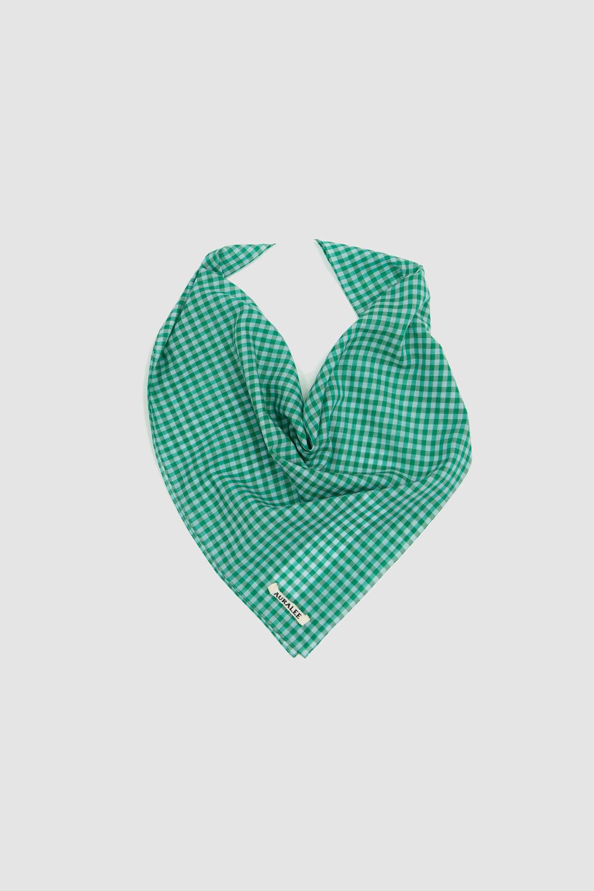 Auralee Airy Light Cotton Check Scarf - Green Gingham