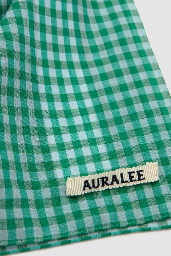 Auralee Airy Light Cotton Check Scarf - Green Gingham | Garmentory
