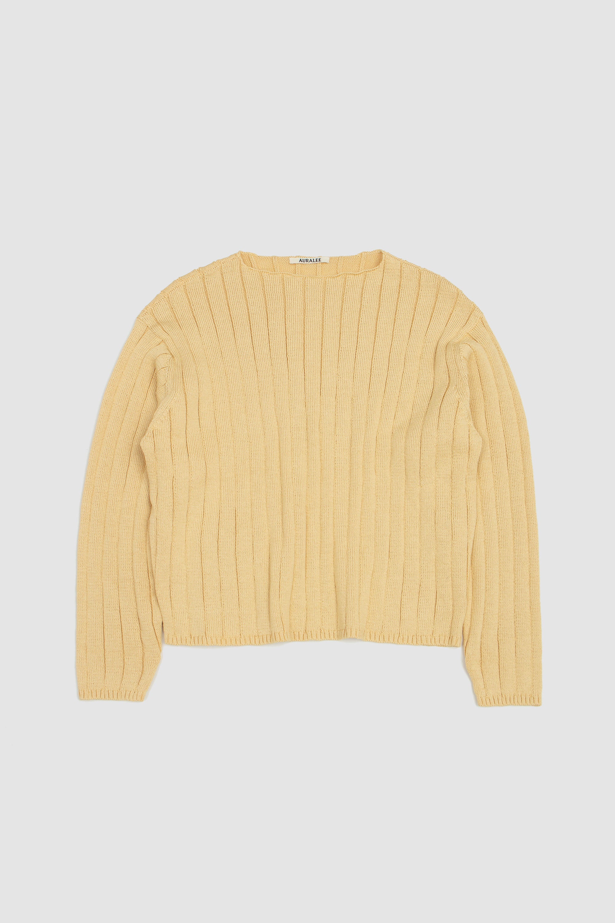 Auralee Flat Cord Yarn Wide Rib Boat Neck Pullover - Dusty