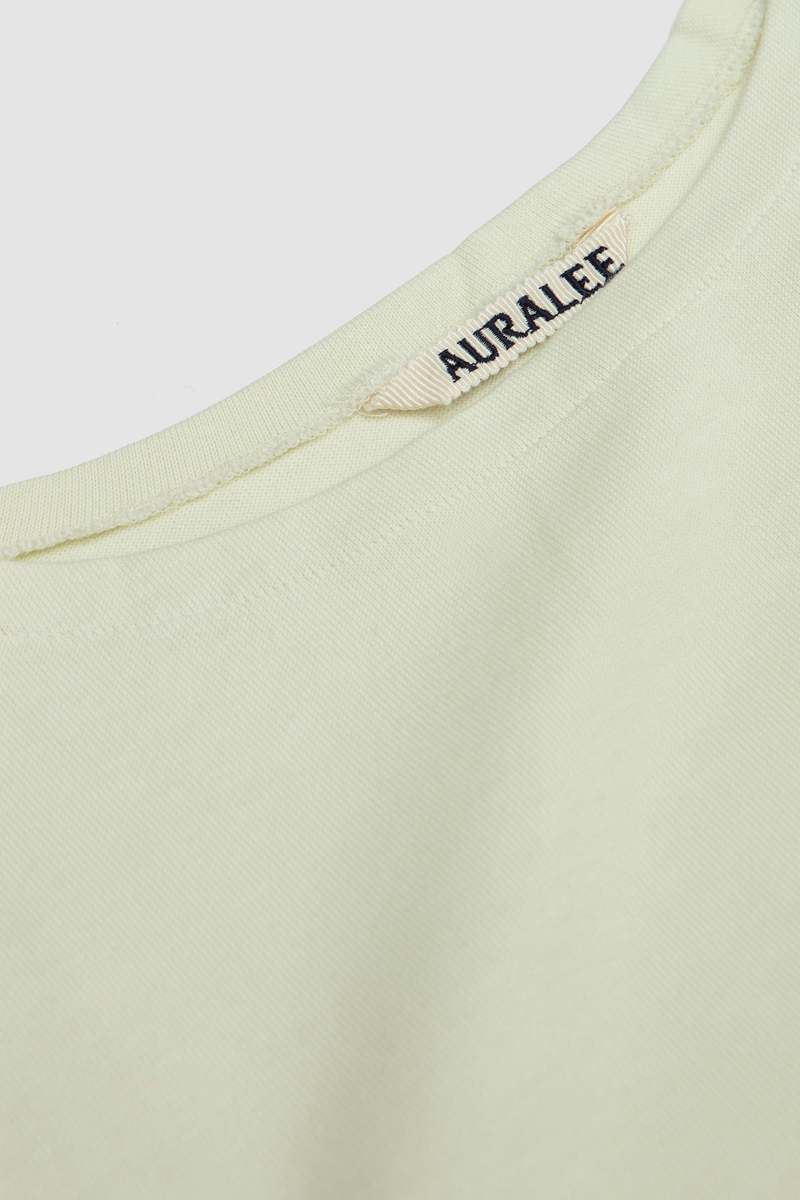 AURALEE｜ (LUSTER PLAITING T-SHIRT IVORY PISTACHIO (A00P Auralee Luster Plaiting Boat Neck Tee - Ivory Pistachio
