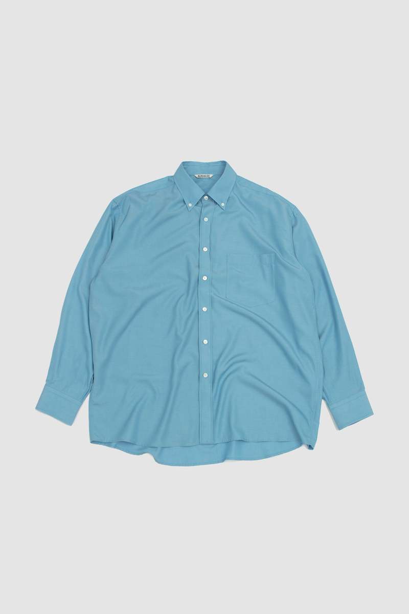 新品 SILK BROAD BUTTON DOWN SHIRT 3 Auralee - SILK BROAD BUTTON DOWN SHIRT (SAX BLUE CHAMBRAY