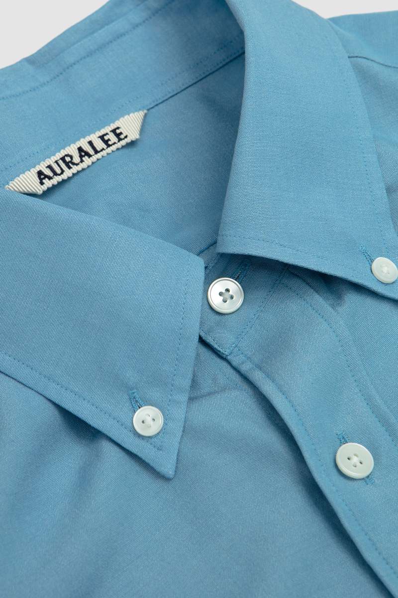新品 SILK BROAD BUTTON DOWN SHIRT 3 Auralee Silk Broad Button Down Shirt - Sax Blue Chambray