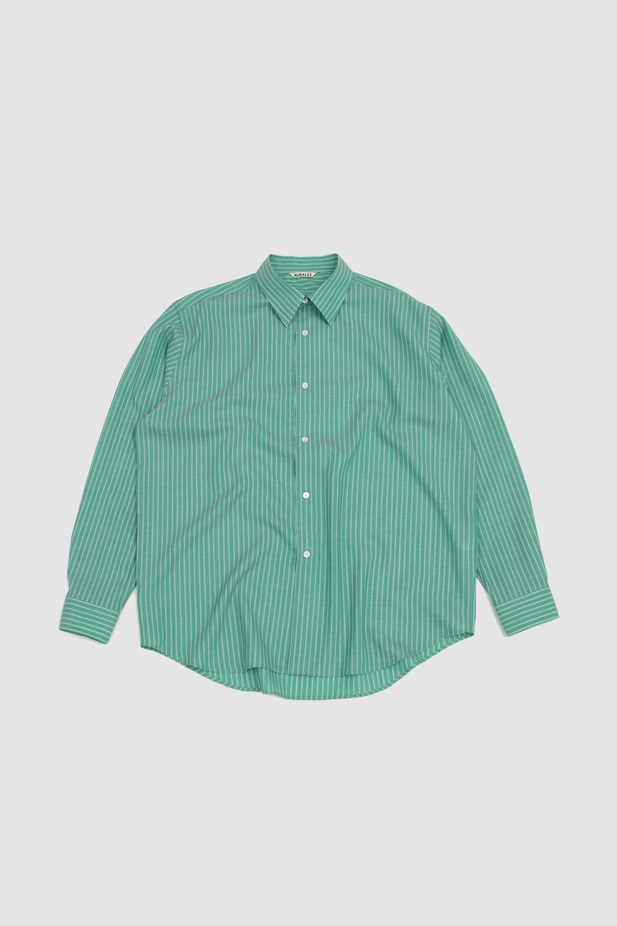 Auralee Super Fine Wool Stripe Shirt - Green Stripe | Garmentory