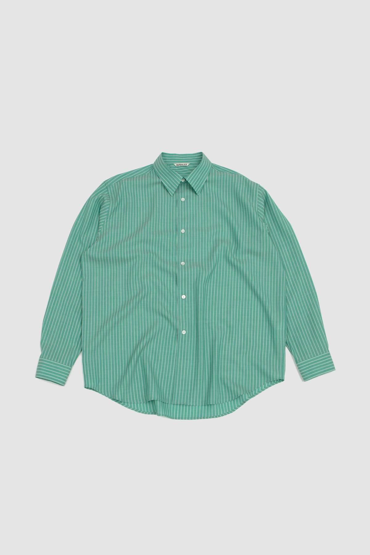 Auralee Super Fine Wool Stripe Shirt - Green Stripe | Garmentory
