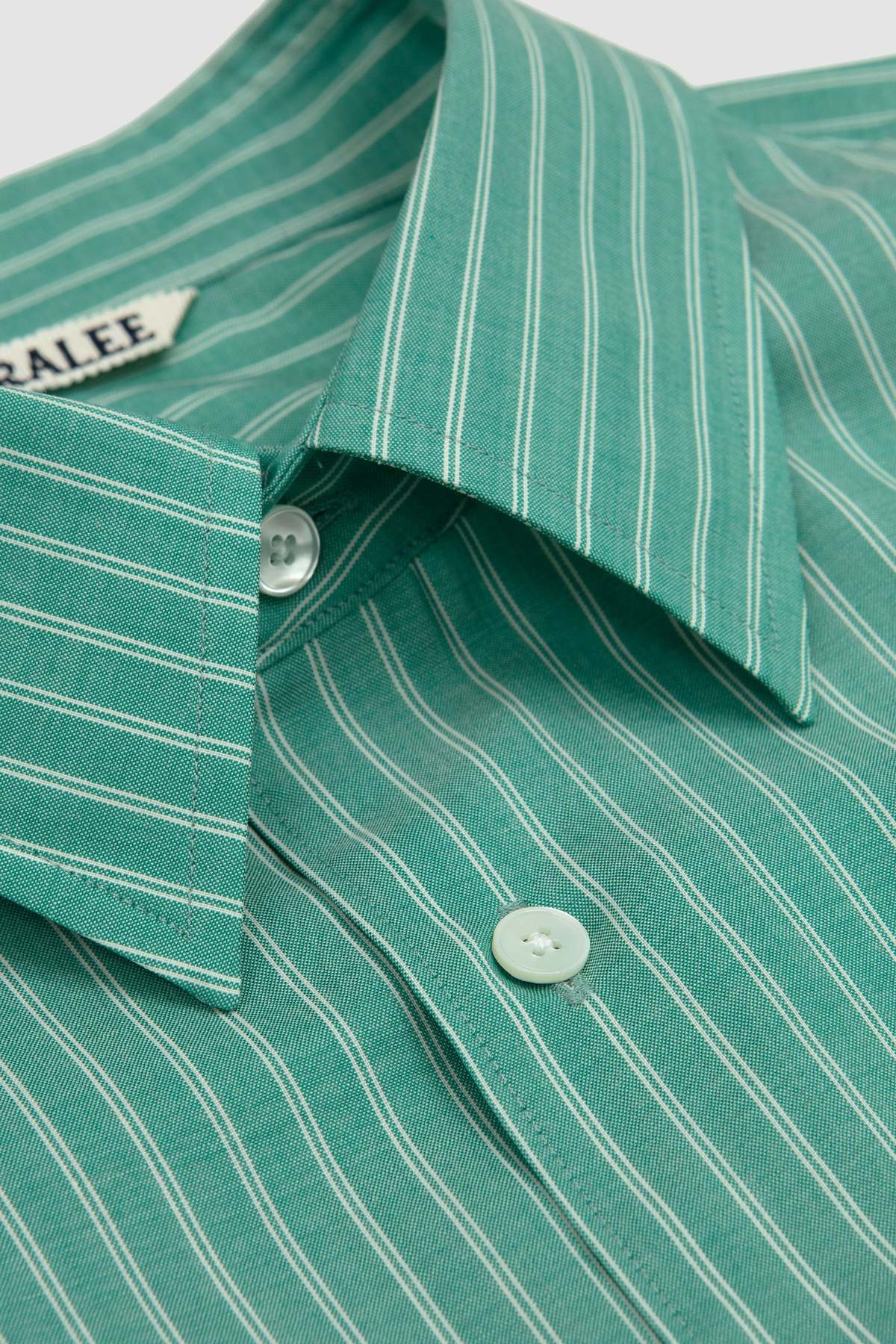 Auralee Super Fine Wool Stripe Shirt - Green Stripe | Garmentory