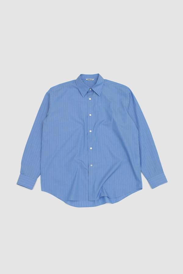 Auralee Suvin High Count Cloth Stripe Shirt - Blue | Garmentory