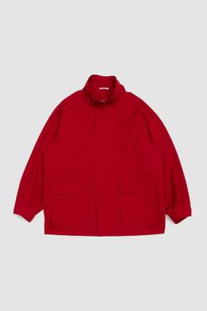 Auralee Wool Max Canvas High Neck Zip Blouson - Red | Garmentory