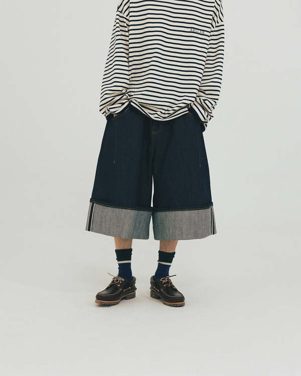 Anglan Turn-Up Selvedge Denim Shorts - Washed Blue | Garmentory