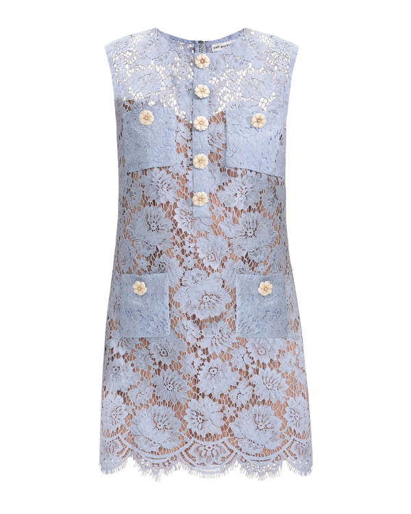 Self-Portrait Fine Lace Mini Dress - Blue | Garmentory