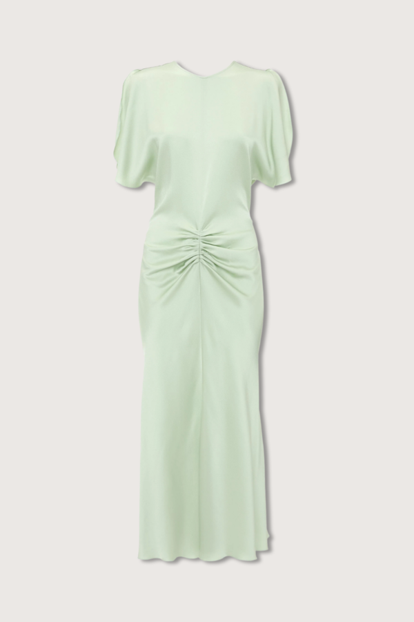 Victoria Beckham Gathered Waist Midi Dress - Jade | Garmentory Victoria Beckham Gathered Waist Midi Dress - Jade | Garmentory