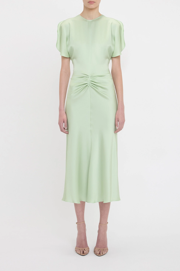 Victoria Beckham Gathered Waist Midi Dress - Jade | Garmentory Victoria Beckham Gathered Waist Midi Dress - Jade | Garmentory