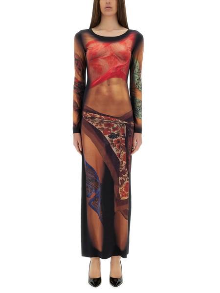 MARINE SERRE Mesh Jersey Long Dress - Black | Garmentory