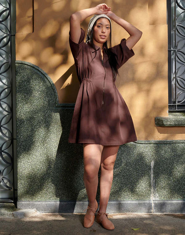 brown utility dress Utility Safari Style Zippered Pockets Drawstring Waist Midi Dress Mocha / XS-S-M/1-2-2
