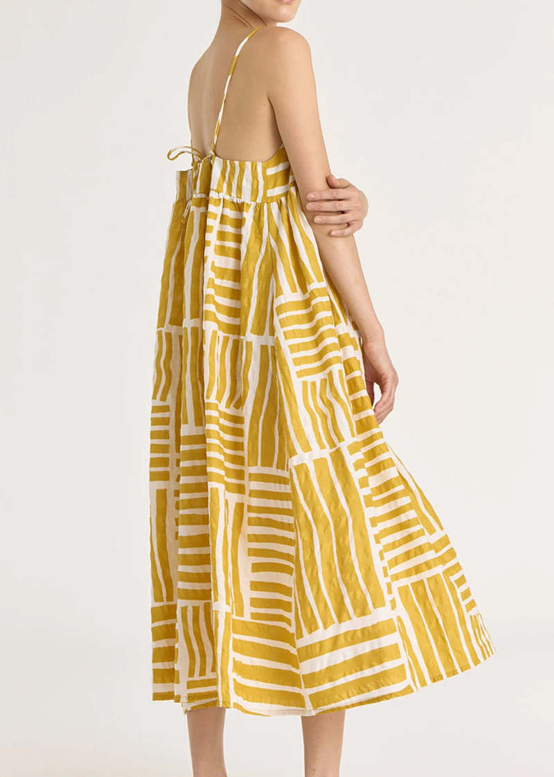 Black Crane Strap Dress - Print Gold