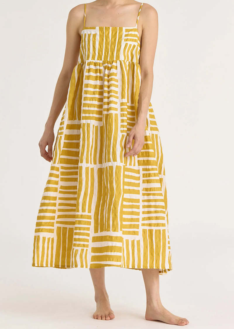 Black Crane Strap Dress - Print Gold
