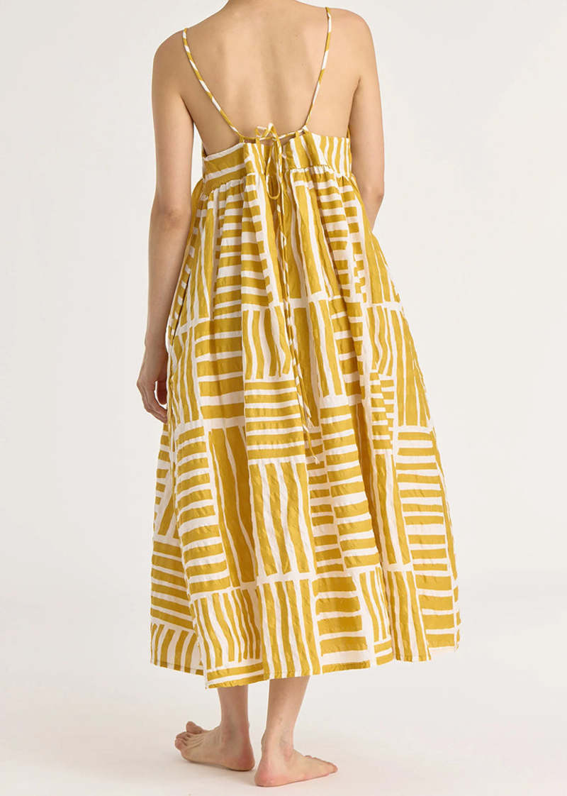 Black Crane Strap Dress - Print Gold