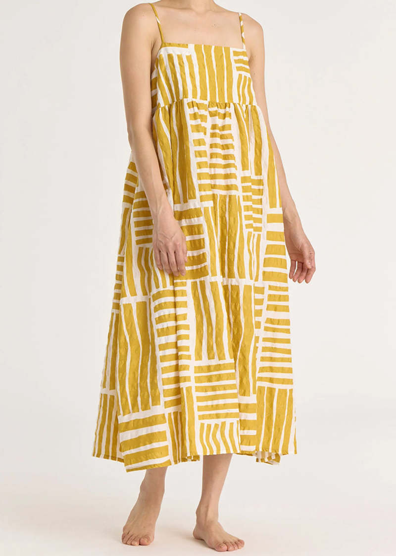 Black Crane Strap Dress - Print Gold