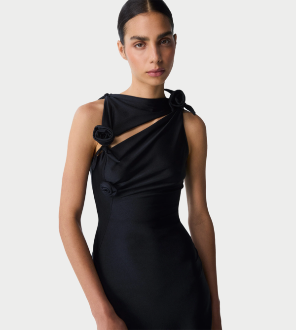 Coperni Asymmetric Flower Mini Dress - Black | Garmentory