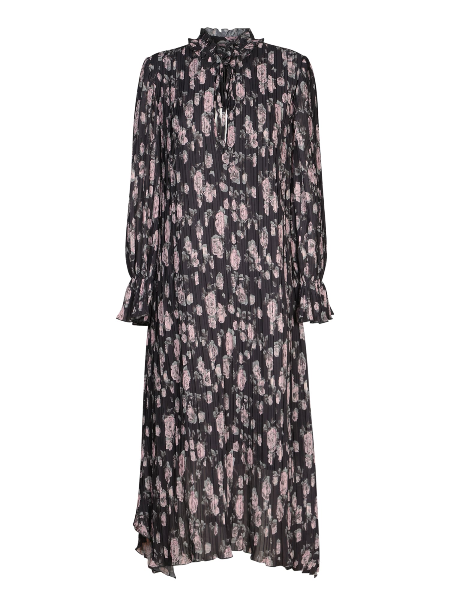 white christmas dresses Floral Print Wrap Chiffon Midi Dress - Black Floral main image 1