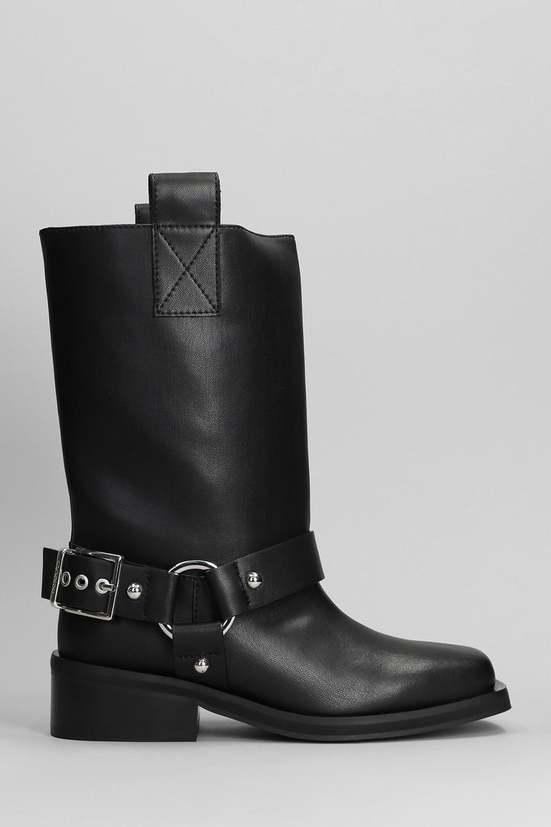 Ganni Mid Shaft Biker Boots - Black | Garmentory