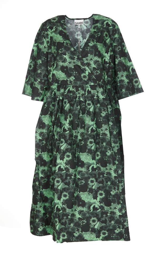 Ganni Seersucker Check Maxi Smock Dress - Green on Garmentory Ganni Seersucker Check Maxi Smock Dress - Green on Garmentory