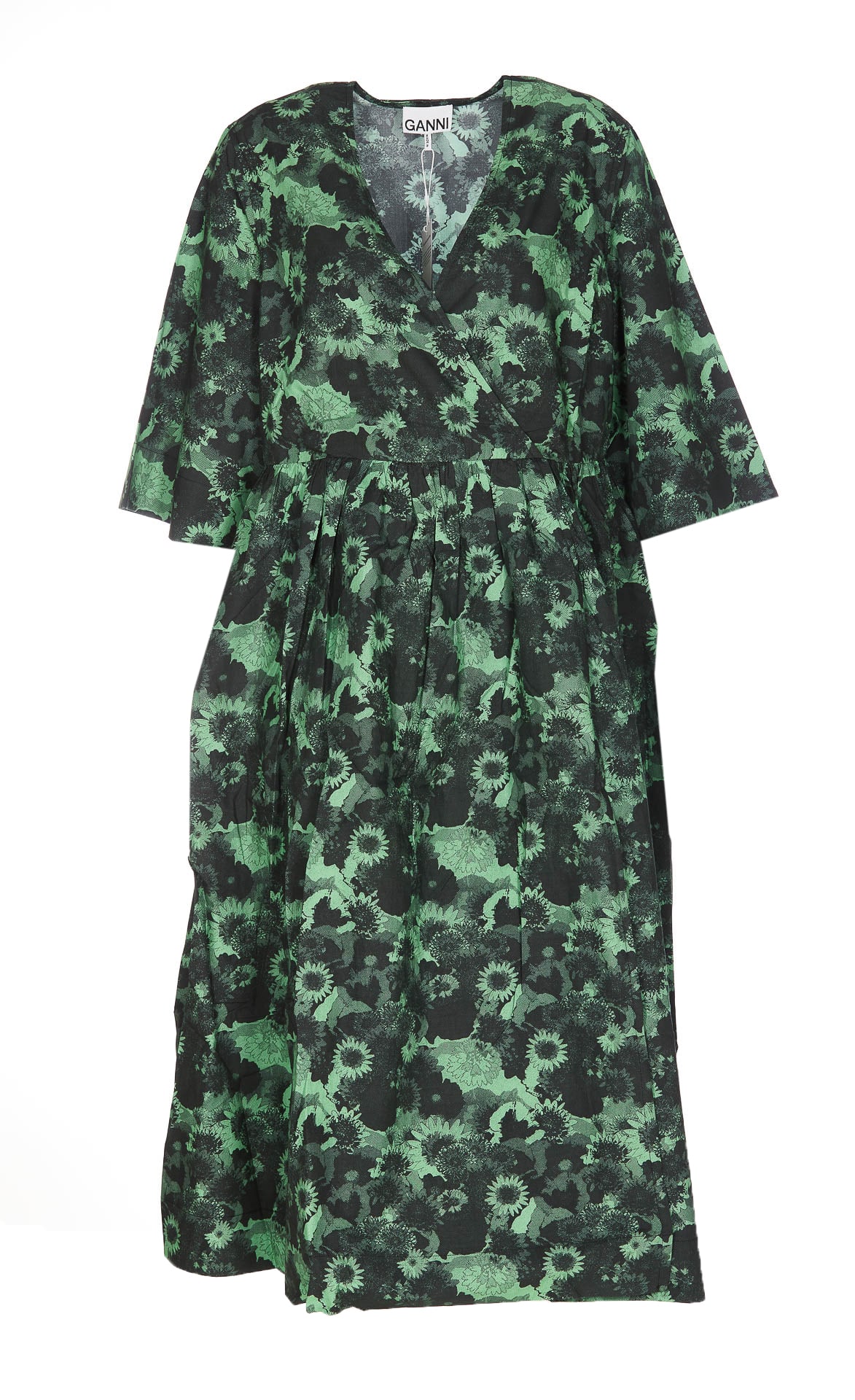 Ganni Seersucker Check Maxi Smock Dress - Green | Garmentory