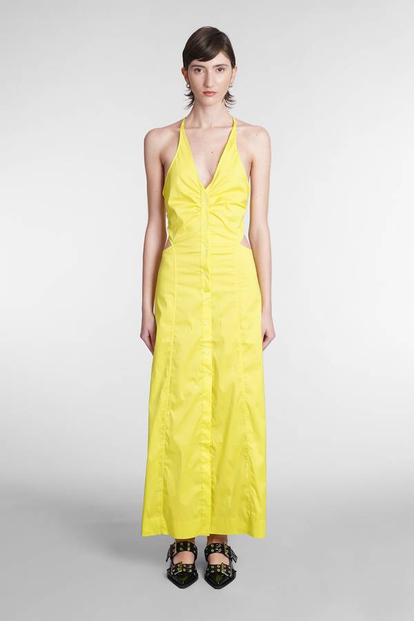 ganni yellow silk dress GANNI Dress in Yellow Printed Satin
