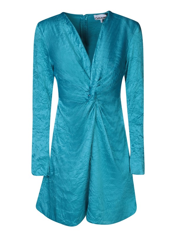 Ganni Crinkle Long Sleeve Mini Dress - Algiers Blue | Garmentory