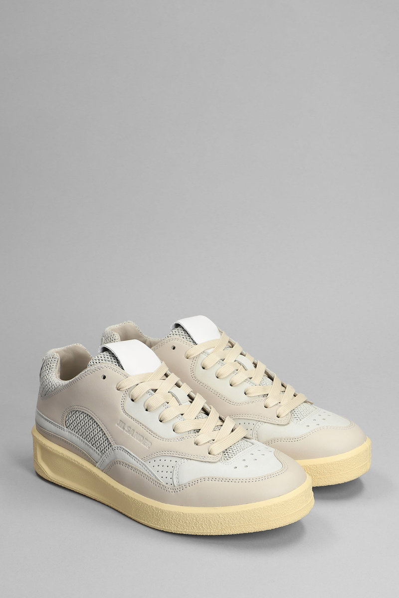 【送料&関税込】Jil Sander Grey Canvas And Rubber Basket Sne Jil Sander Grey Canvas And Rubber Basket Sneakers - Grey