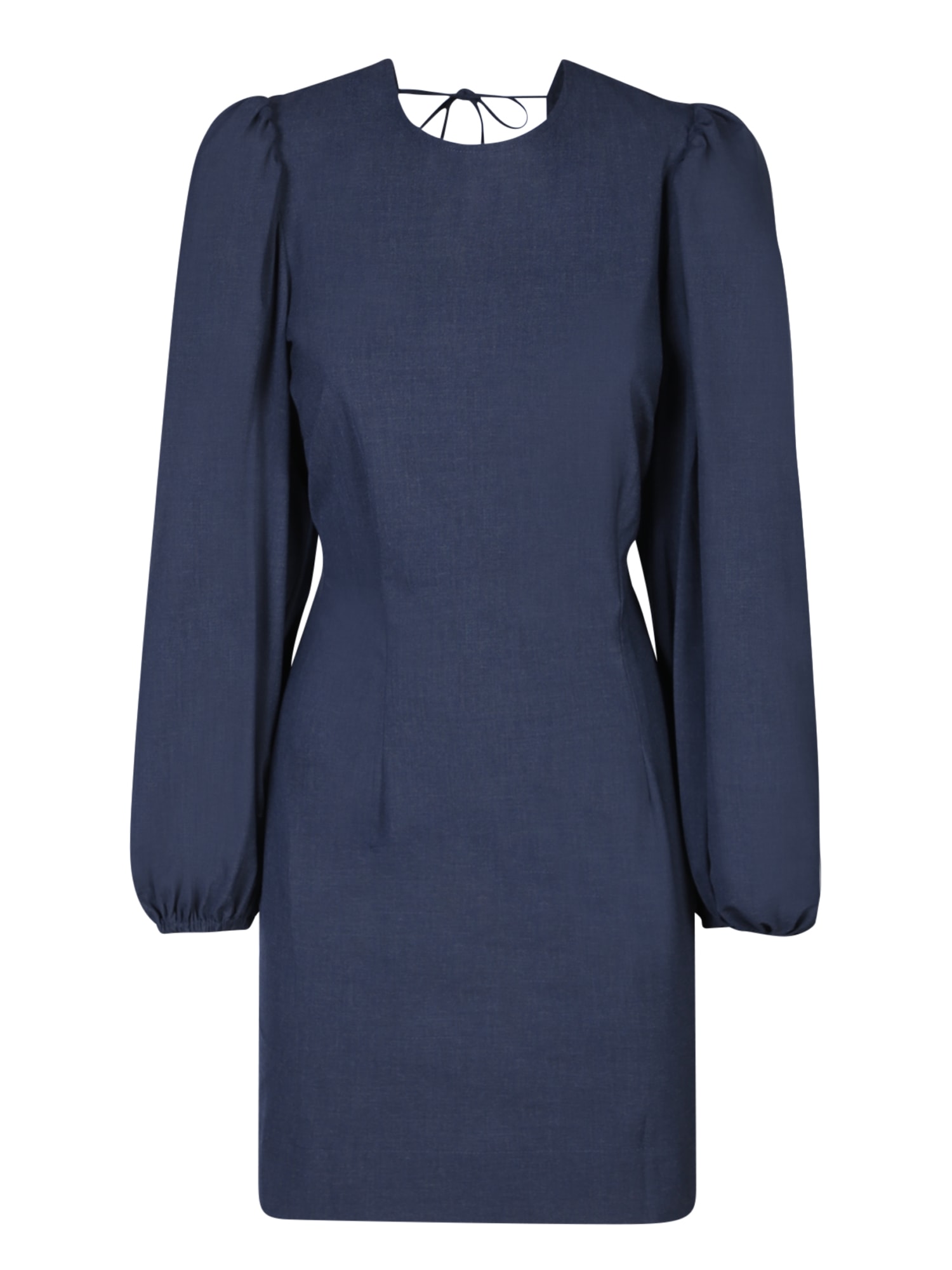 Ganni Mini Navy Blue Open-Back Dress With Balloon Sleeves - Navy Blue |  Garmentory