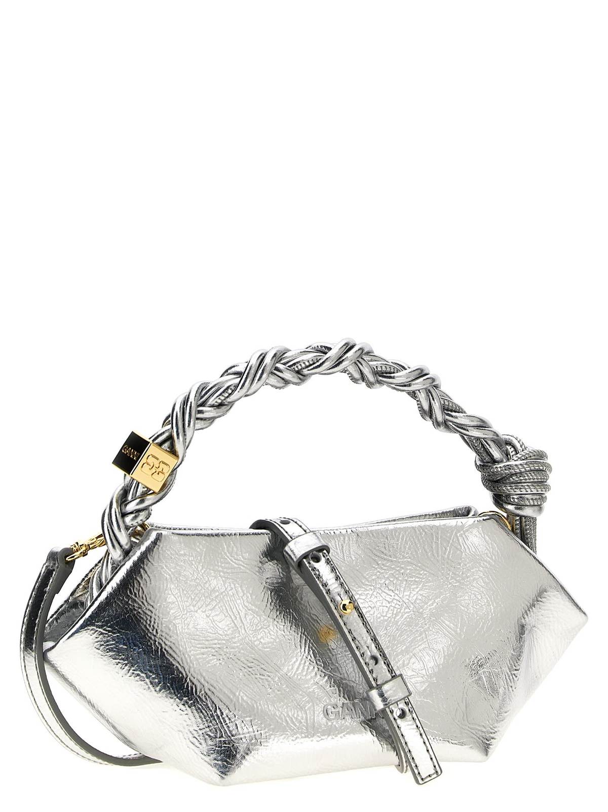 トートバッグ Ganni Bou' Mini Bag In Silver Leather Blend Silver Silver Mini GANNI Bou Bag | GANNI US