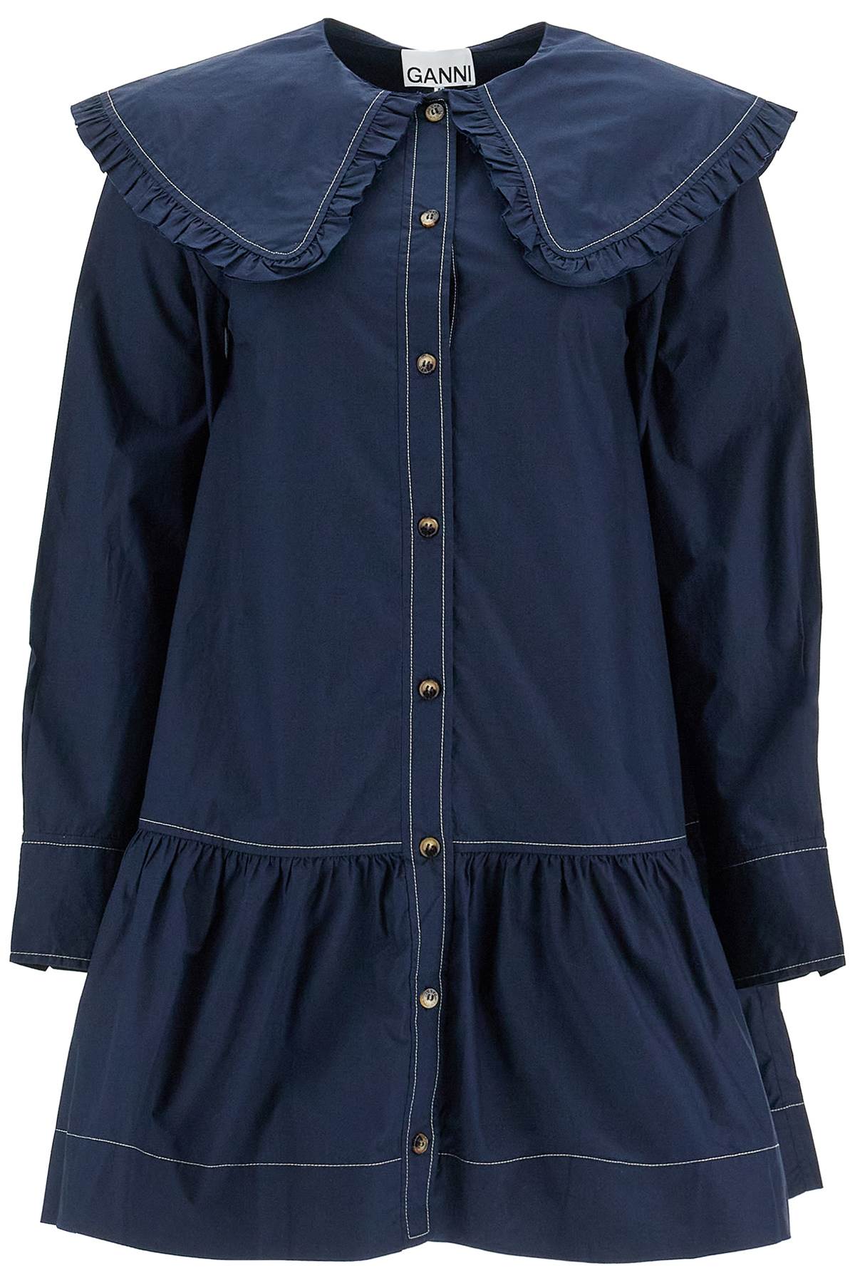 ganni sky captain mini dress Ganni Navy Shirt Minidress In 683 Sky Captain