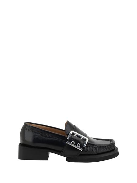 GANNI ロコ フラク ラウントトゥ ロファ S26214914 099 Ganni Rhinestone Logo Loafers - Black | Garmentory