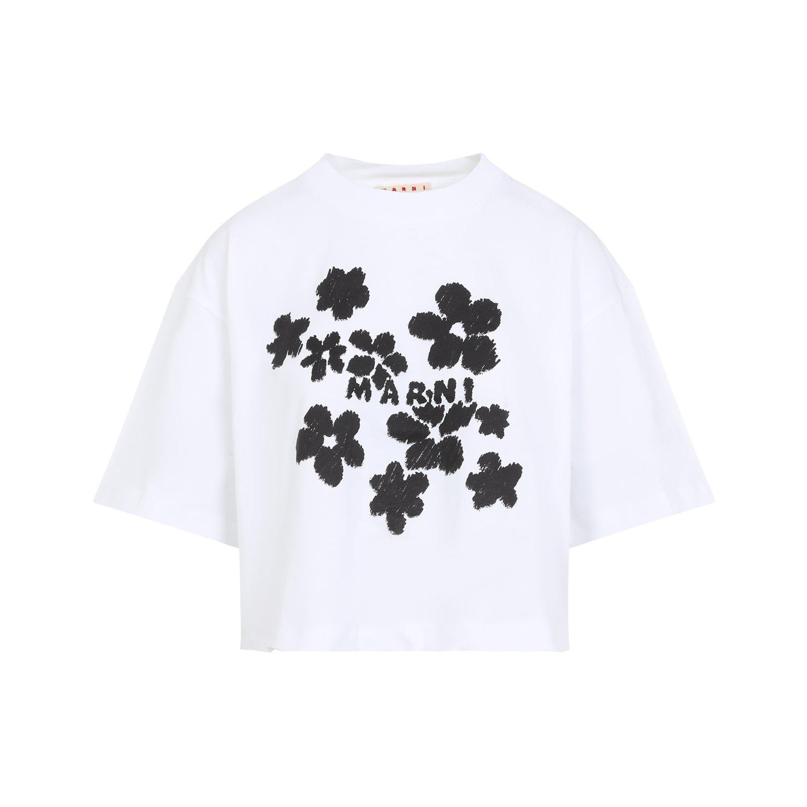 ★MARNI★ Daisy Logo Print Jersey Short Sleeve T-Shirt Lily Marni Daisy Garden Print Jersey T-shirt - Lily White