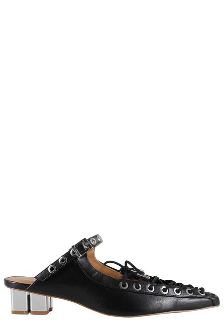 ♦GANNI♦刺繍入りウェスタンミュール Black/Yellow Embroidered Western Mules | GANNI AE