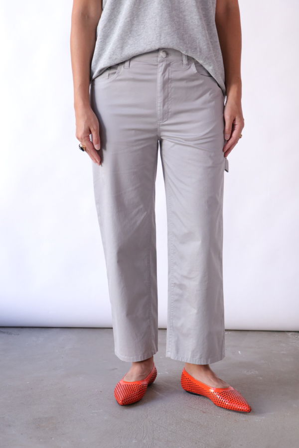 Tibi Garment Dye Silky Cotton Cropped Slouchy Cargo Jeans - Grey