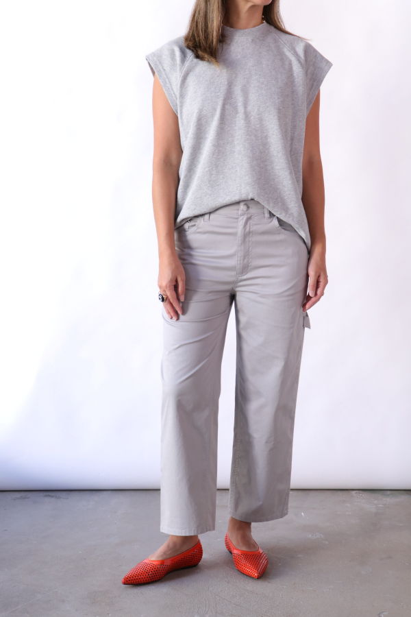 Tibi Garment Dye Silky Cotton Cropped Slouchy Cargo Jeans - Grey