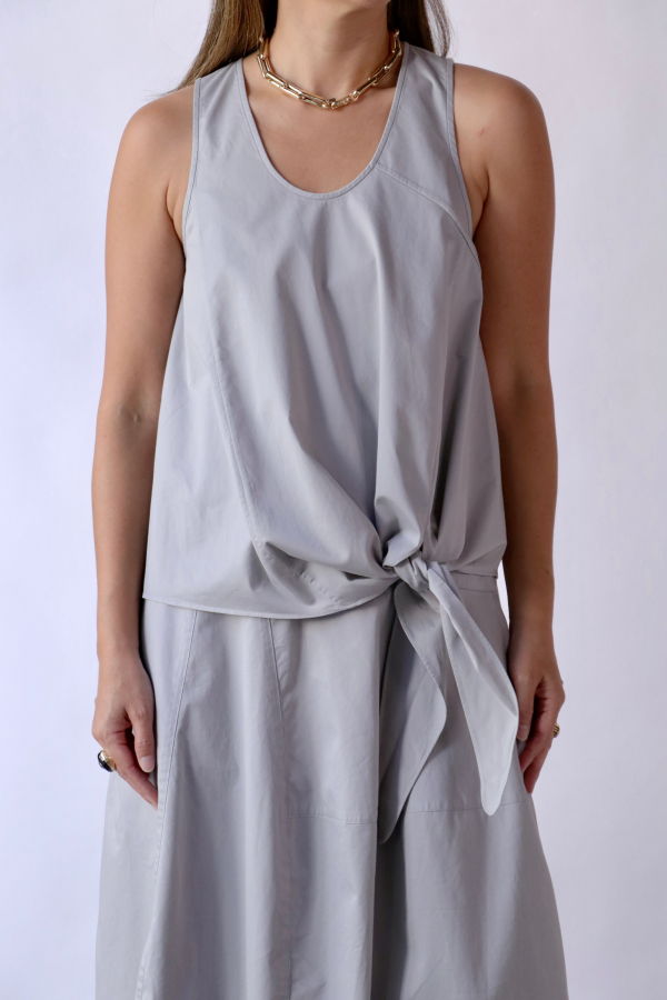 Tibi Garment Dyed Silky Cotton Tie Front Top - Grey