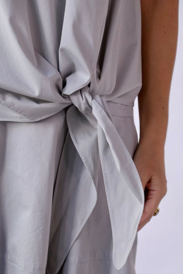 Tibi Garment Dyed Silky Cotton Tie Front Top - Grey