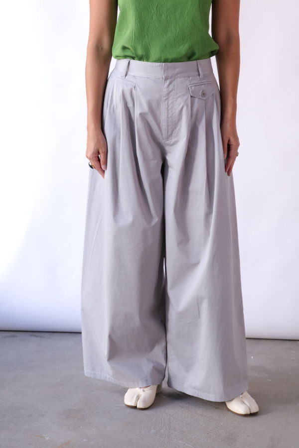 Tibi Garment Dyed Silky Cotton Triple Pleat Pant