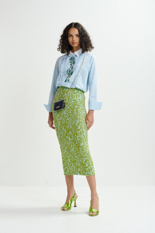 Essentiel Antwerp Halpaca Jacquard Skirt - Light Green