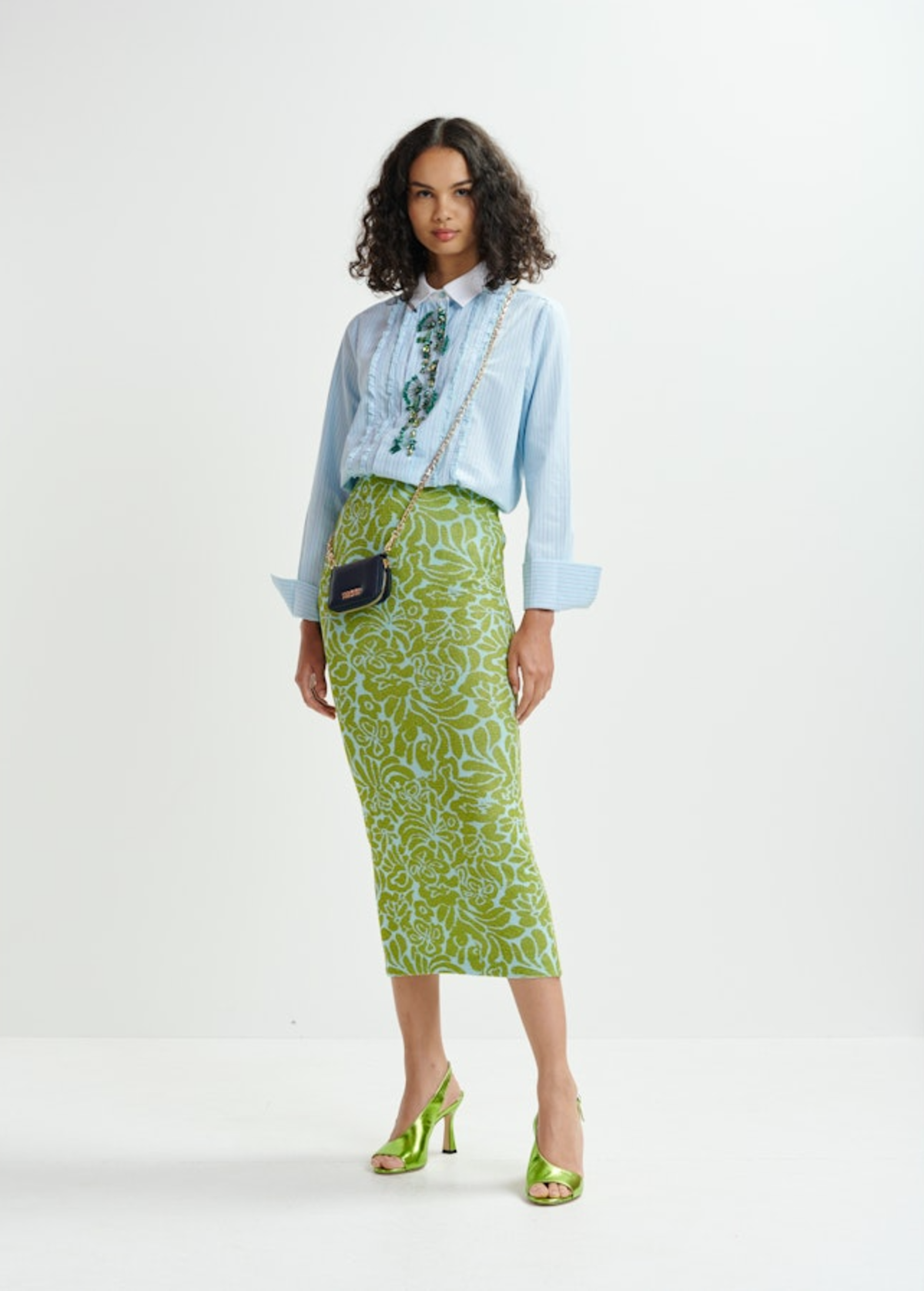 Essentiel Antwerp Halpaca Jacquard Skirt - Light Green - Image 1 of 6