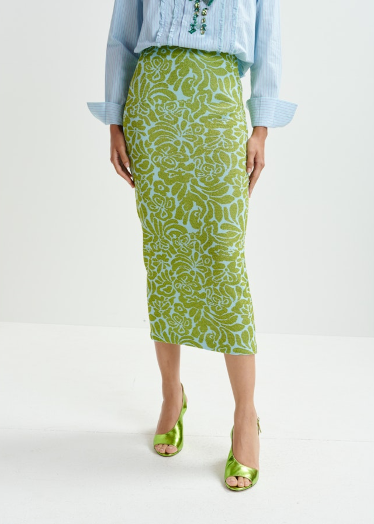 Essentiel Antwerp Halpaca Jacquard Skirt - Light Green - Image 3 of 6
