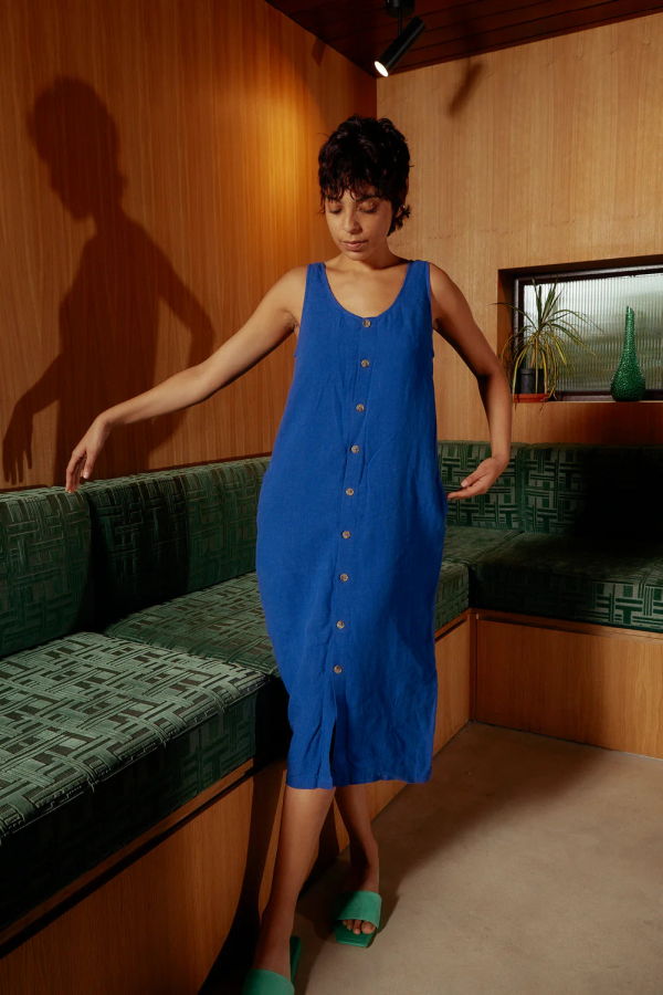 L.F.Markey Basic Button Front Slip Dress - Cobalt