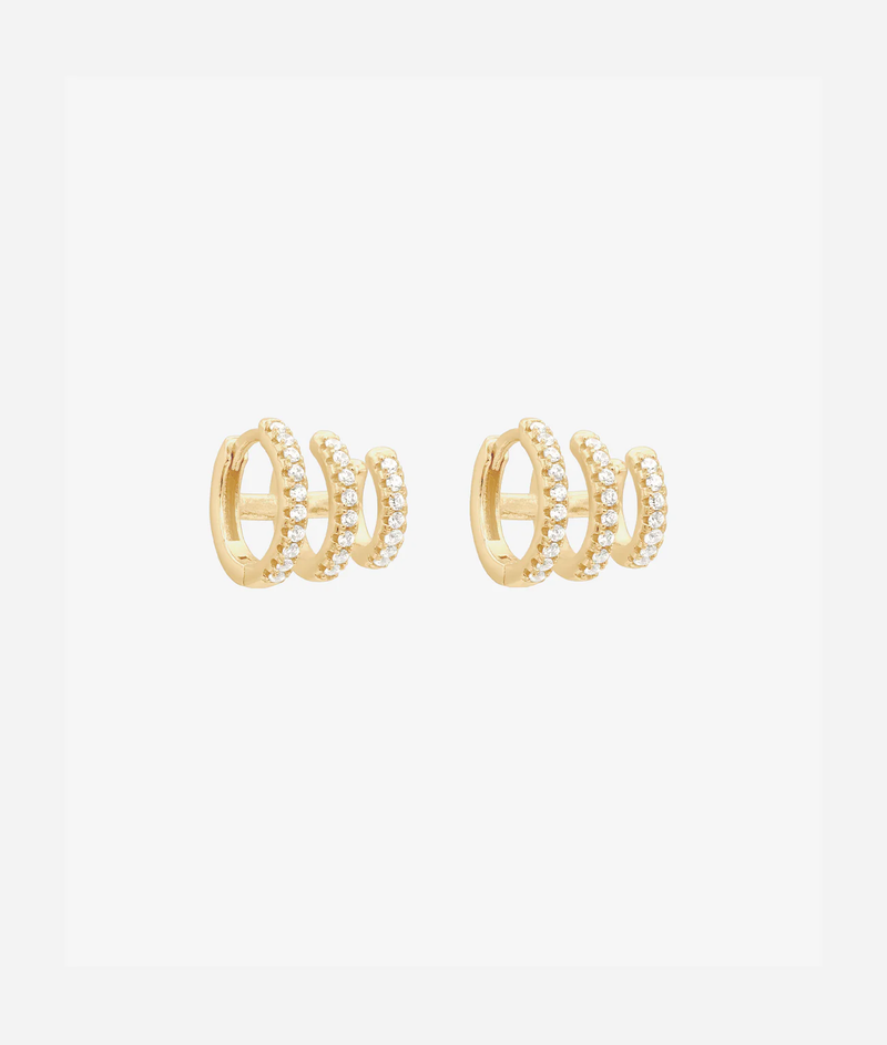 Shashi Katerina Triple Pave Hoop Earrings - Gold