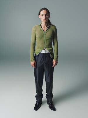 Cecile Tulkens ジップカーディガン Cecile Tulkens Two-Way Zip Tailored Fit Sweater - Green & Yellow