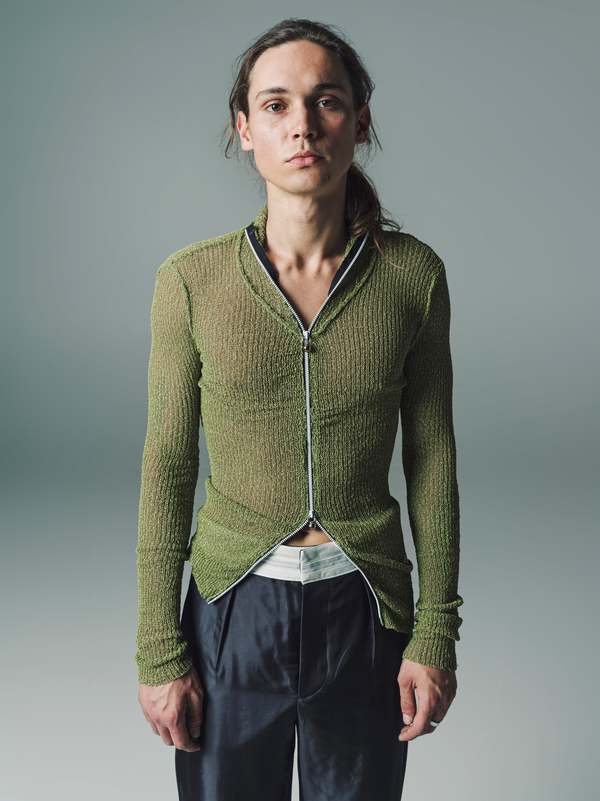 Cecile Tulkens ジップカーディガン Cecile Tulkens Two-Way Zip Tailored Fit Sweater - Green & Yellow