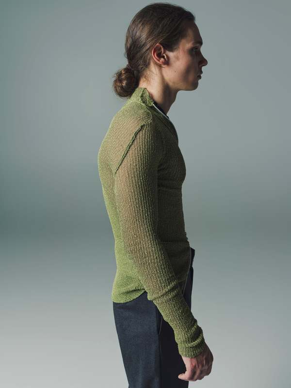 Cecile Tulkens Two-Way Zip Tailored Fit Sweater - Green & Yellow